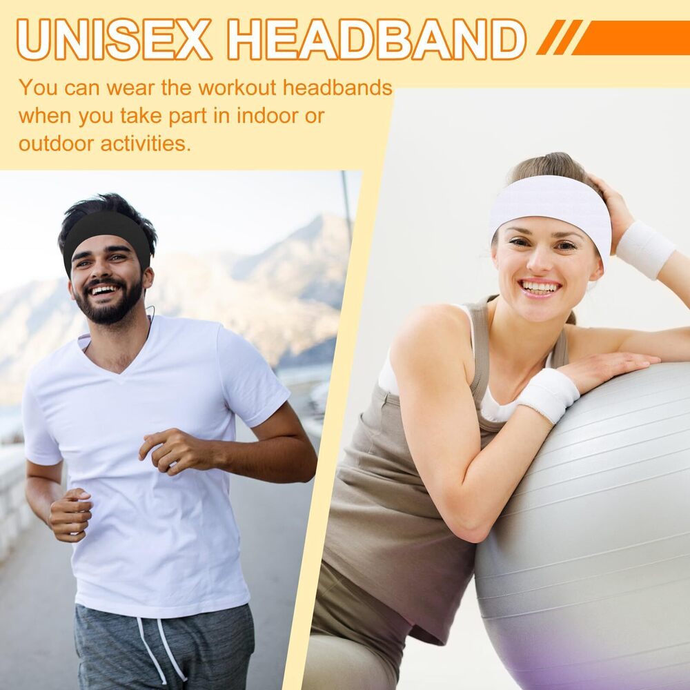 8290 Wide Elastic Thick Turban Headbands, 10 Pack Black and White Yoga - Picture 4 of 6